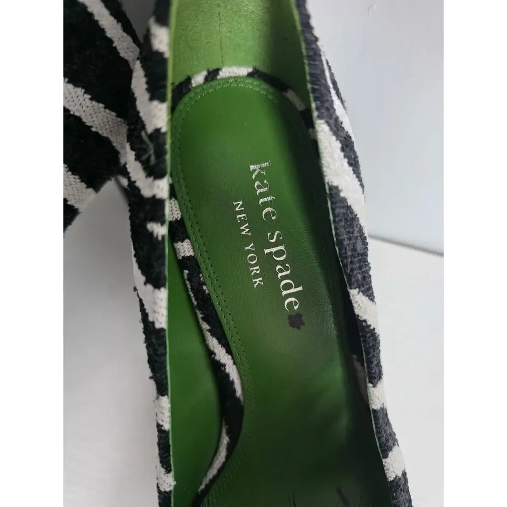Kate Spade New York Marabou Zebra Tweed Pumps Womens 9 Designer Heels Statement - Picture 2 of 8